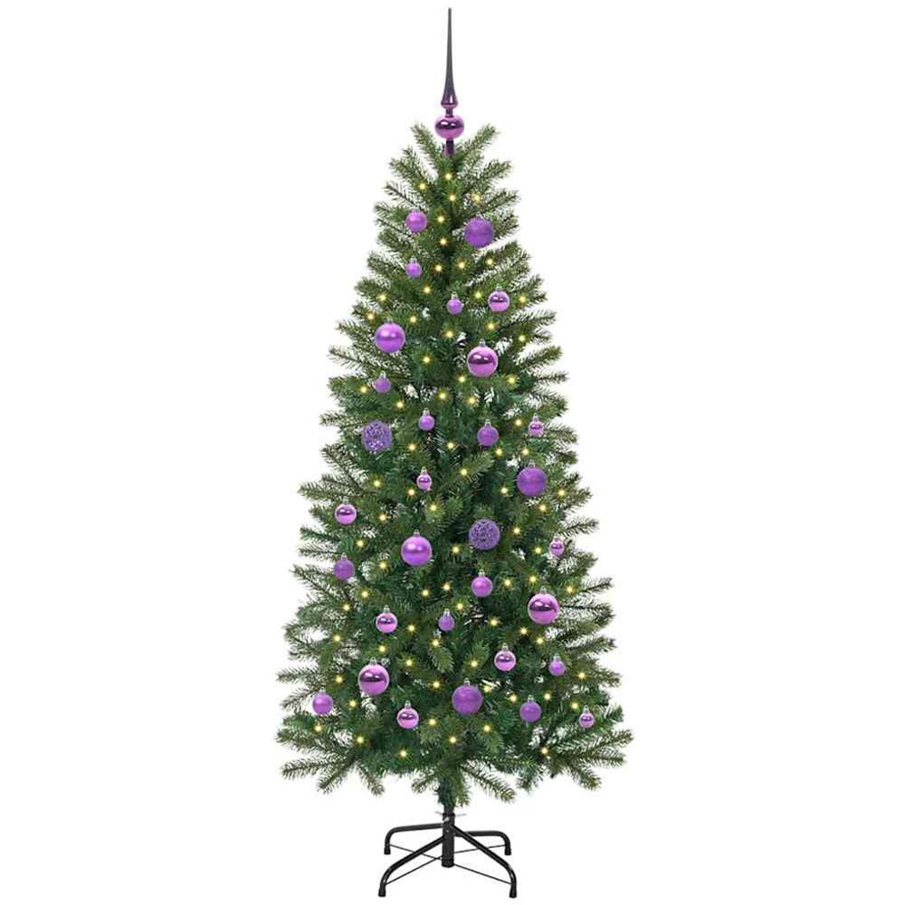vidaXL Pre-Lit Lilac Baubles Green Artificial Christmas Tree 5ft Image 1