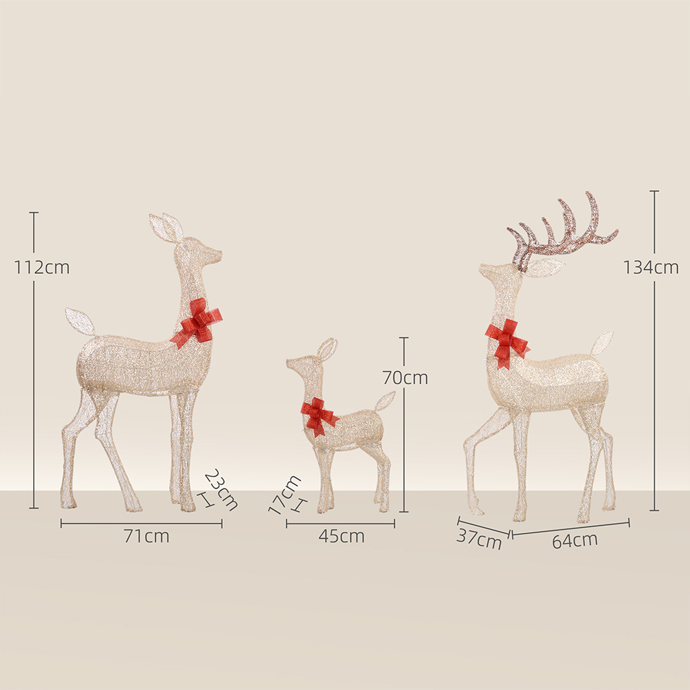Outsunny 3 Piece LED Gold Tone Christmas Deer Family Decoration Set Image 9