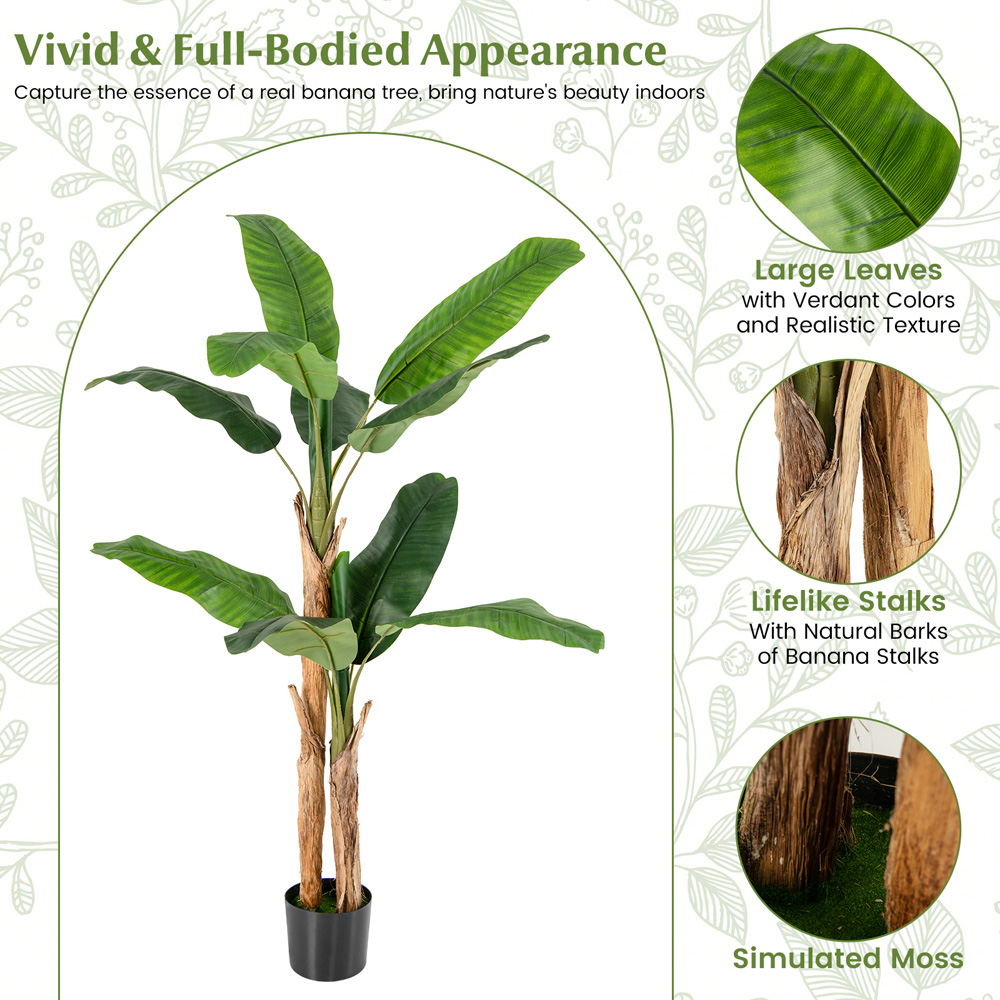 Costway Banana Tree Artificial Plant In Pot 5.4ft Image 8