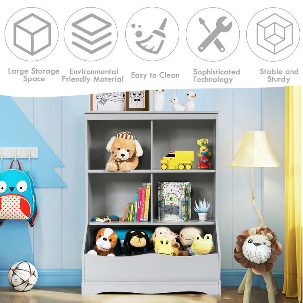 Costway 5 Shelf Grey Bookcase Image 5