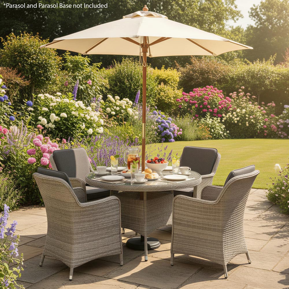 Oseasons Hampton 4 Seater Rattan Dining Set with Cushions Dove Grey and Dark Grey Image 3