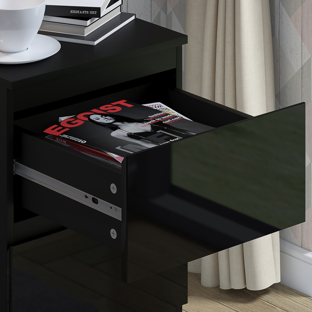 FWStyle Stora 2 Drawer Black Gloss Bedside Table Image 3