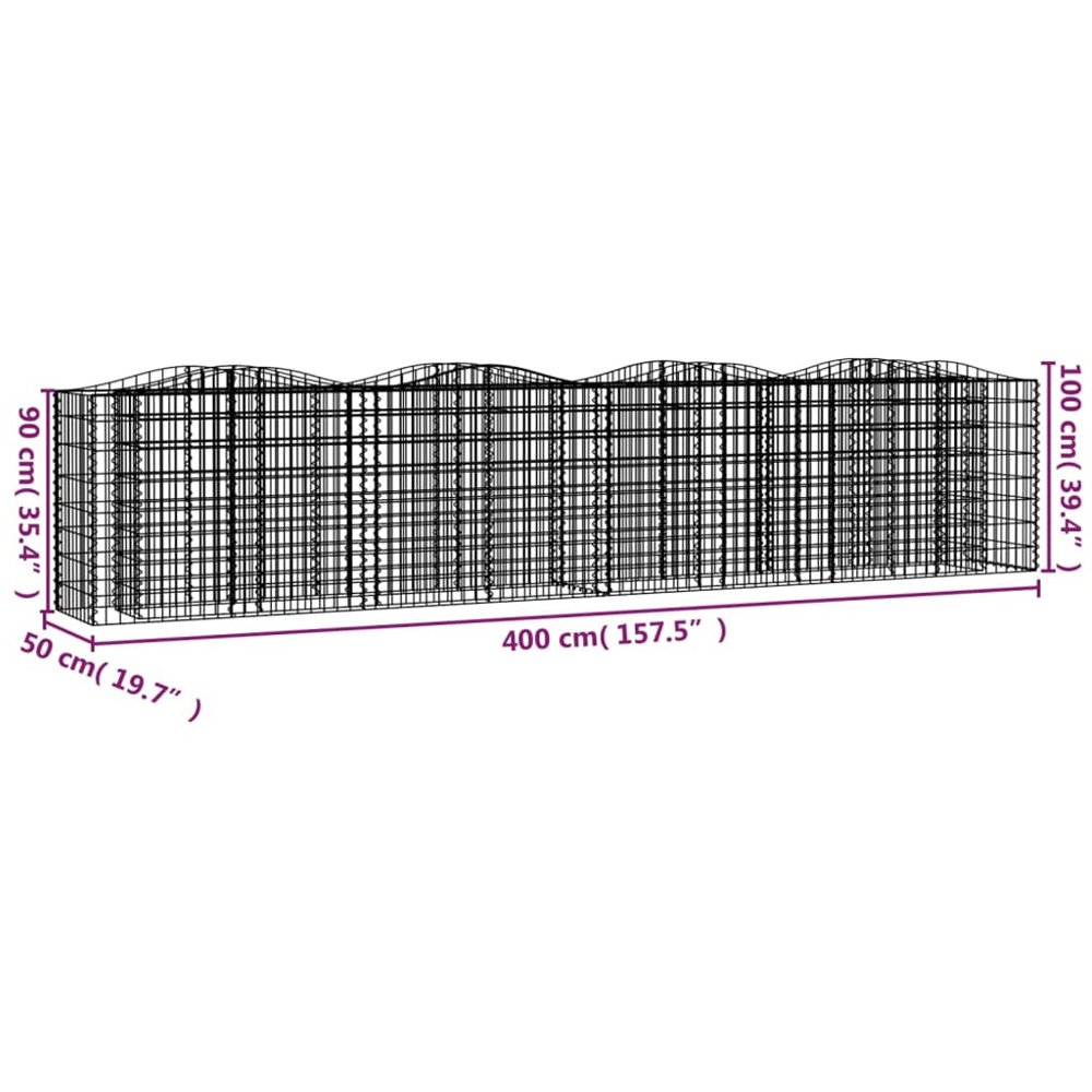 vidaXL Silver Galvanised Iron Arched Gabion Raised Bed 400 x 50 x 100cm Image 4