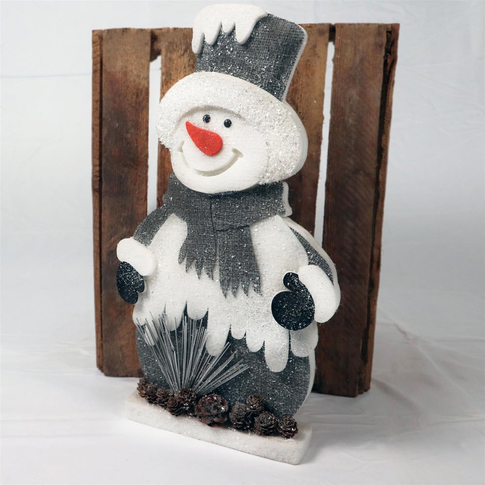 Shatchi Grey Snowman Glitter Foam Figurine Christmas Decoration 32cm Image 2