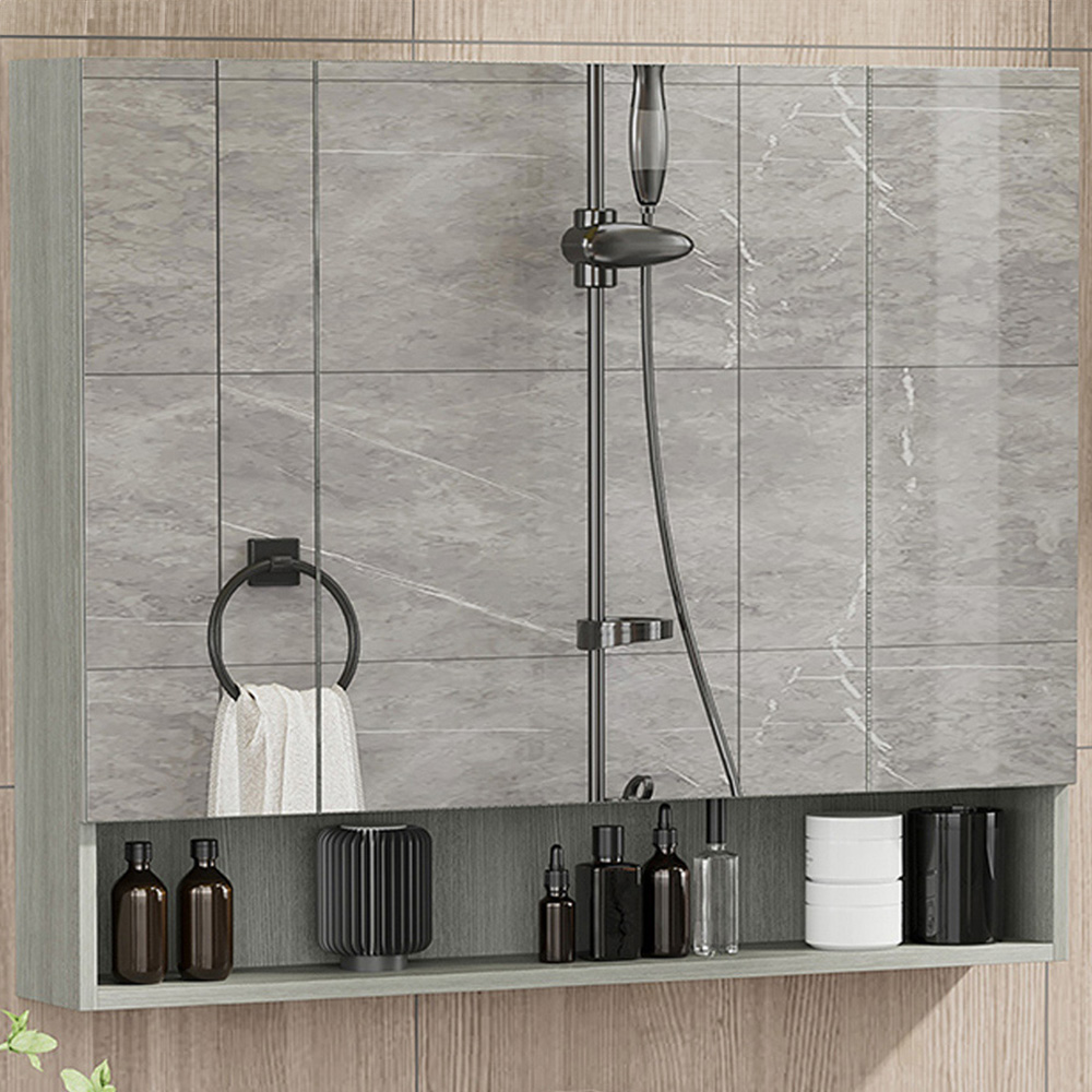 Kleankin Grey Mirror Bathroom Cabinet Image 1