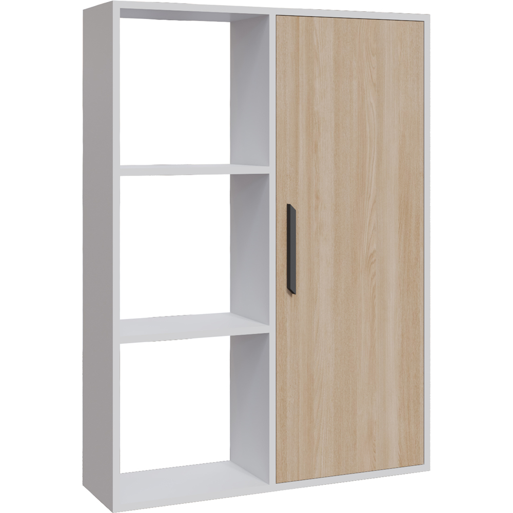 Decorotika Patrick Single Door 3 Shelf White and Oak Bookcase Image 2