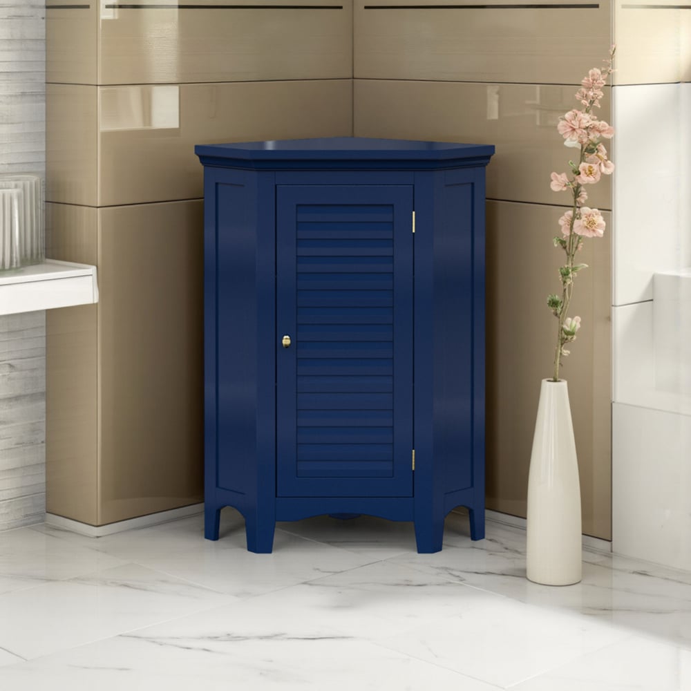 Teamson Home Glancy Single Door Navy Wooden Corner Stand Floor Cabinet 32 inch Image 6