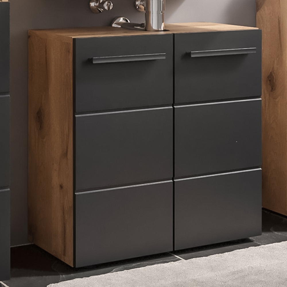 Julian Bowen Vista 2 Door Black and Viking Oak Bathroom Sink Cabinet Image 1