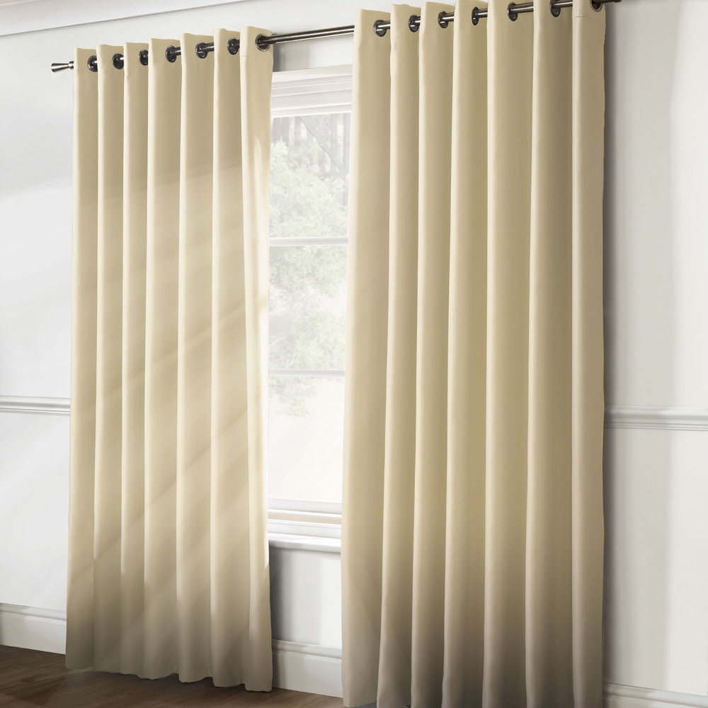 Alan Symonds Essential Cream Plain Ring Top Eyelet Curtains 117 x 183cm Image 1