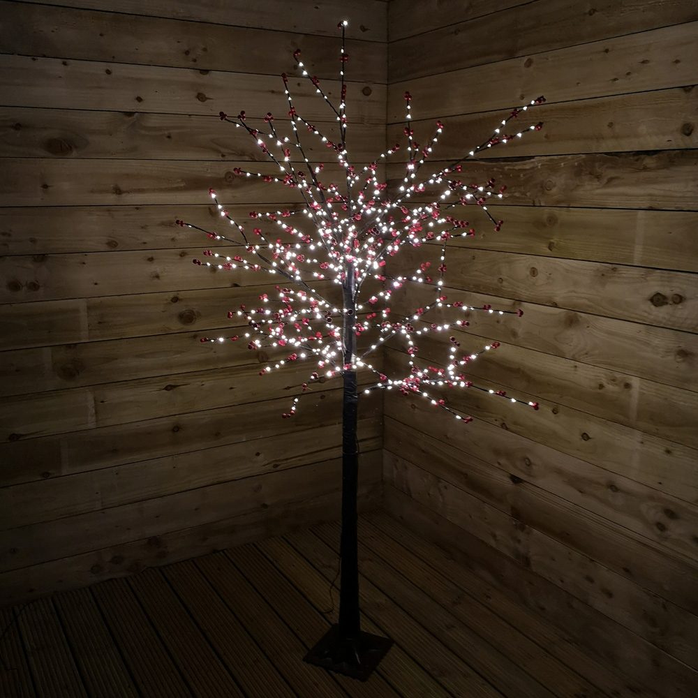 Samuel Alexander Warm White LED Pre Lit Black Twig Artificial Christmas Tree with Red Berries 6ft Image 6