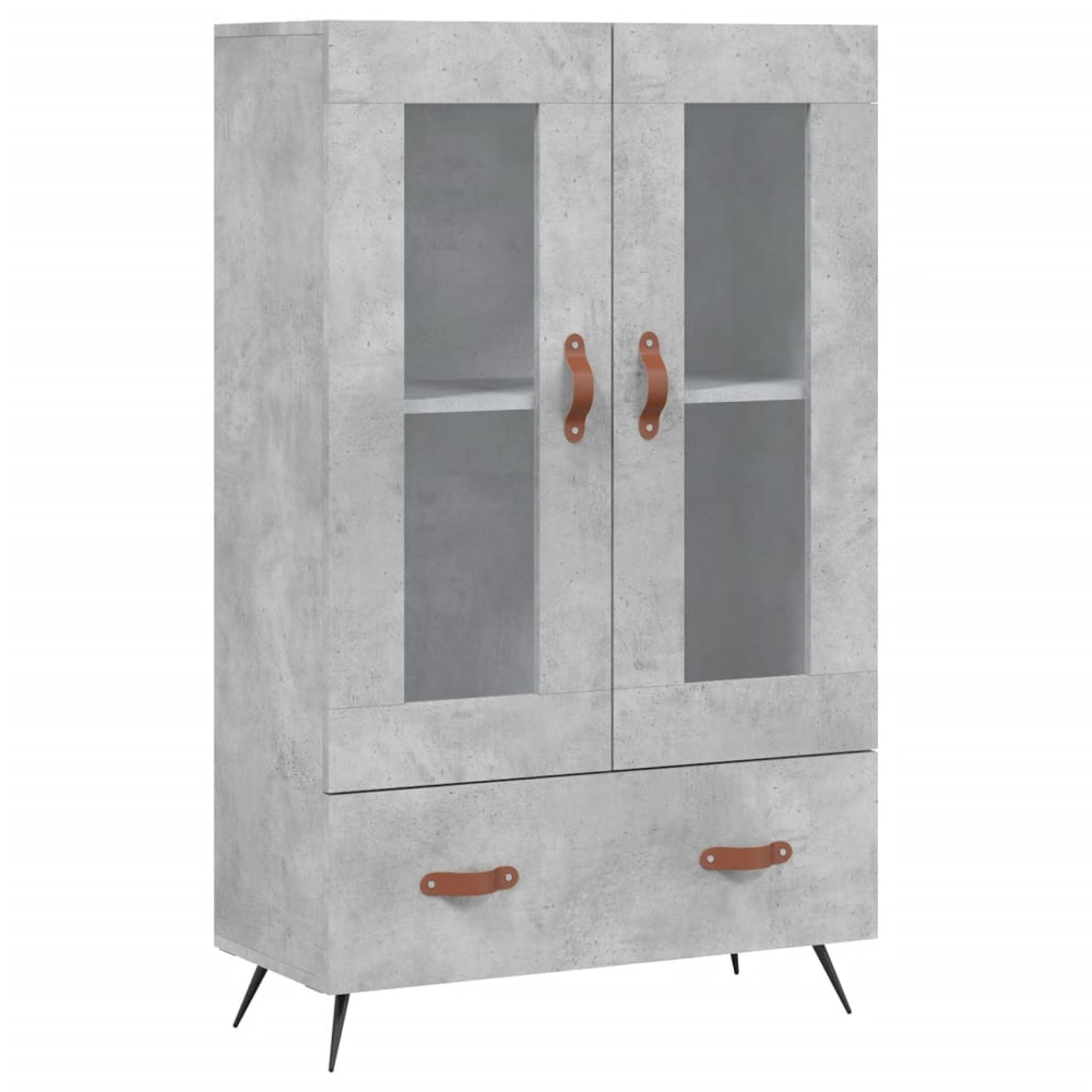 vidaXL 2 Glass Door Single Drawer Concrete Grey Highboard Image 2
