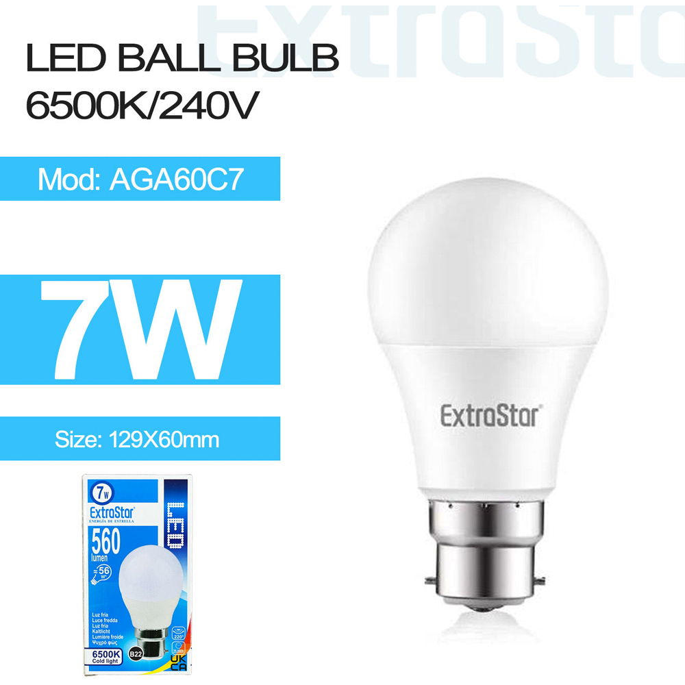 ExtraStar 10 Pack B22 7W Daylight Ball LED Light Bulb Image 2