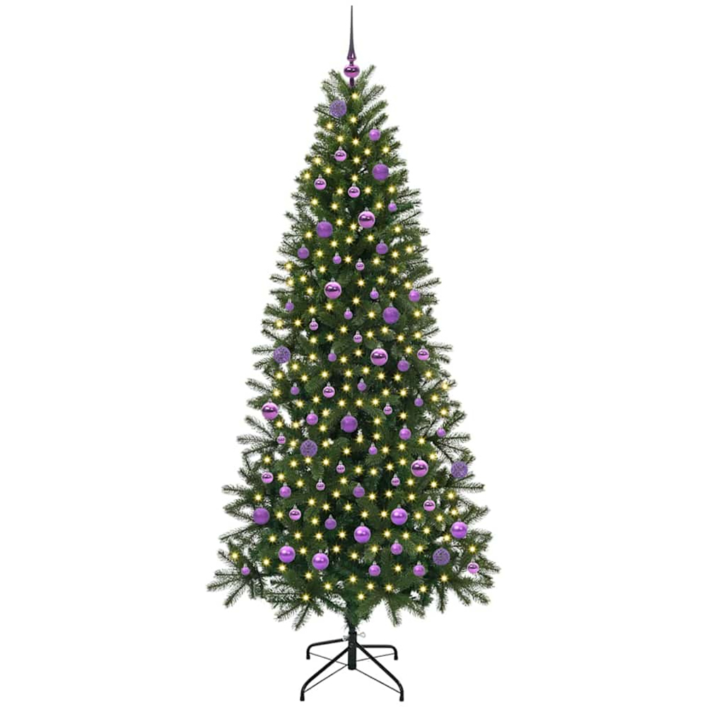 vidaXL Pre-Lit Lilac Baubles Green Artificial Christmas Tree 7ft Image 1