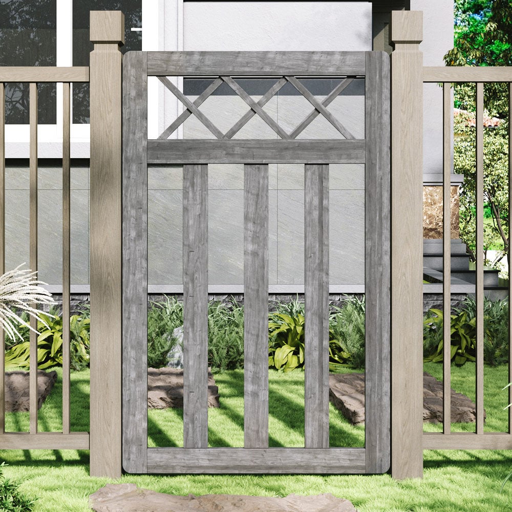 Outdoor Cross Top Wooden Grey Garden Fence Door, 120 x 76 x 2.5cm Image 7