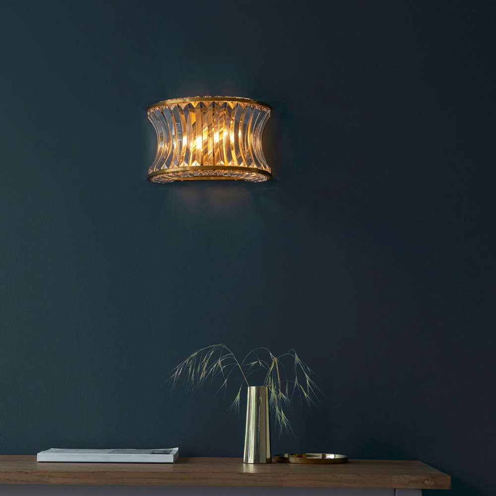 Merano Vittoria Warm Brass Plate Crystal Clear Glass Wall Lamp Image 7