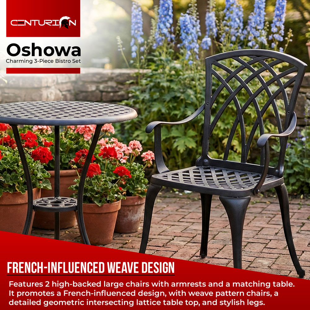 Centurion Supports OSHOWA 2 Seater Black Aluminium Bistro Set with Table Image 4