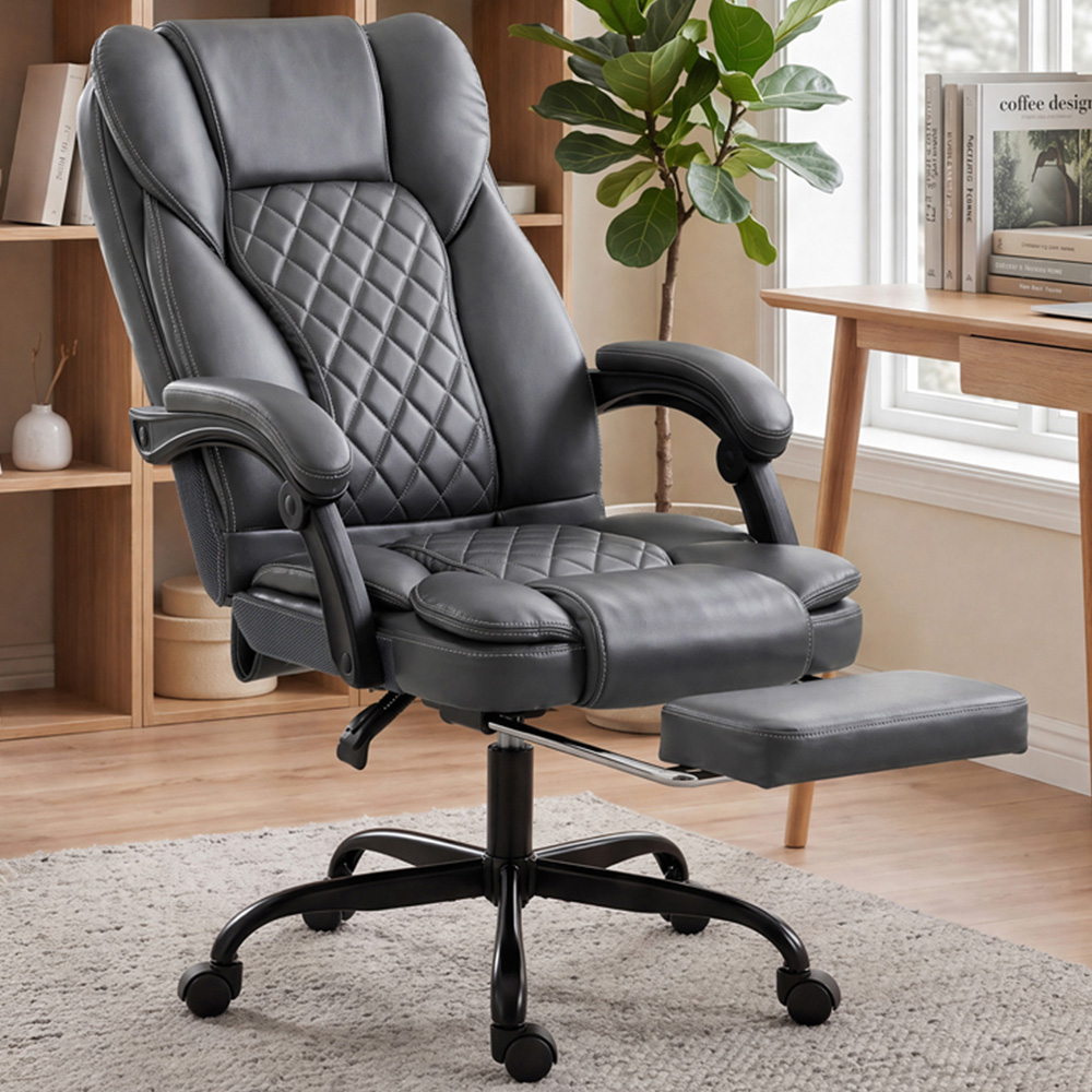 HOMCOM Grey High Back Home Office Recliner Chair Image 1
