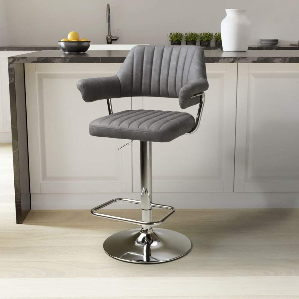 Shankar Cortez Charcoal Leather Bar Stool Set of 2 Image 9
