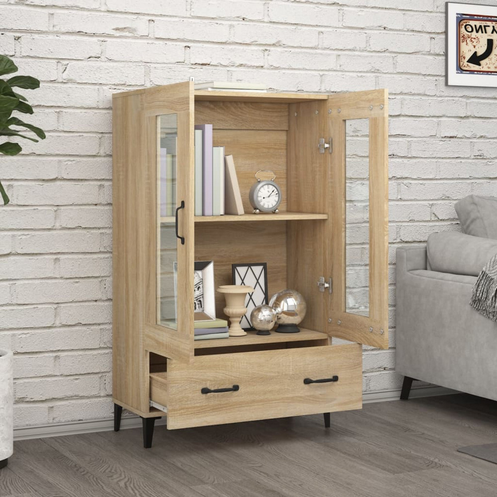 vidaXL 2 Glass Door Single Drawer Sonoma Oak Highboard Image 7