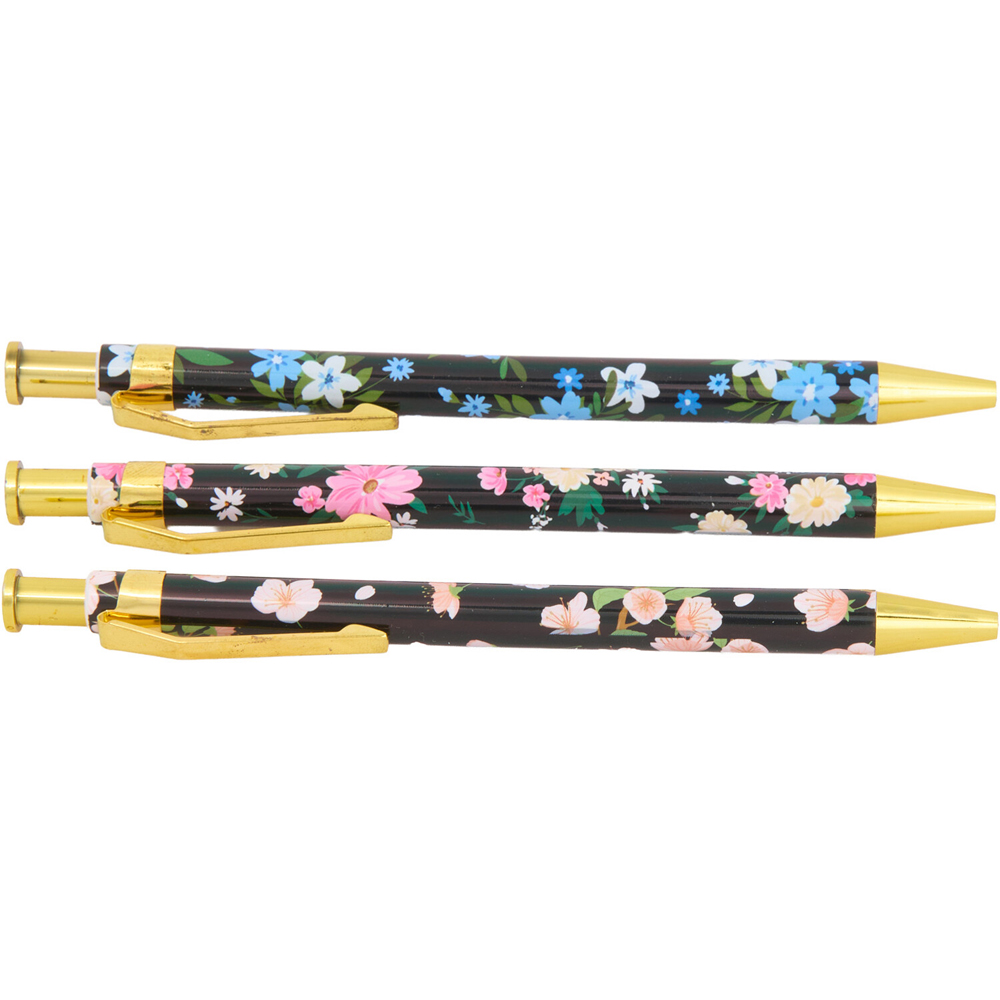 Pack of 3 Black and Pink Floral Pens Image 3