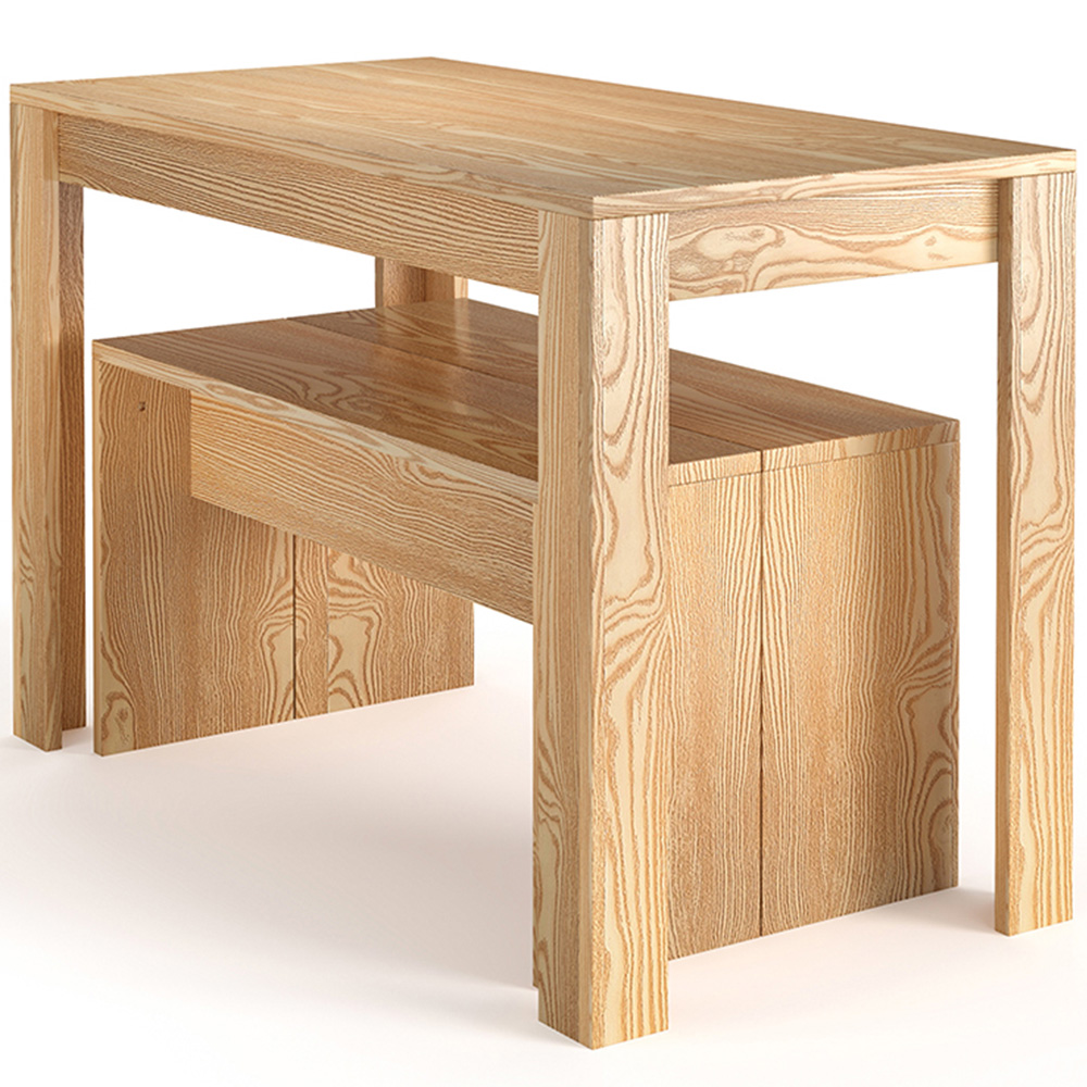 Living and Home 4 Seater Brown Wooden Dining Table and Bench Set Image 4