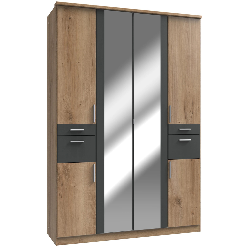TJ'S Lyon 4 Door 4 Drawer Mirrored Oak Wardrobe Image 2