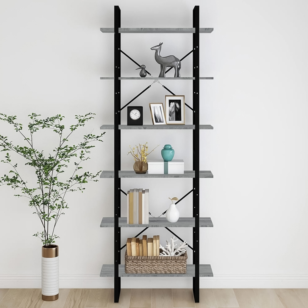 vidaXL 6 Shelf Grey Sonoma High Cabinet Image 1