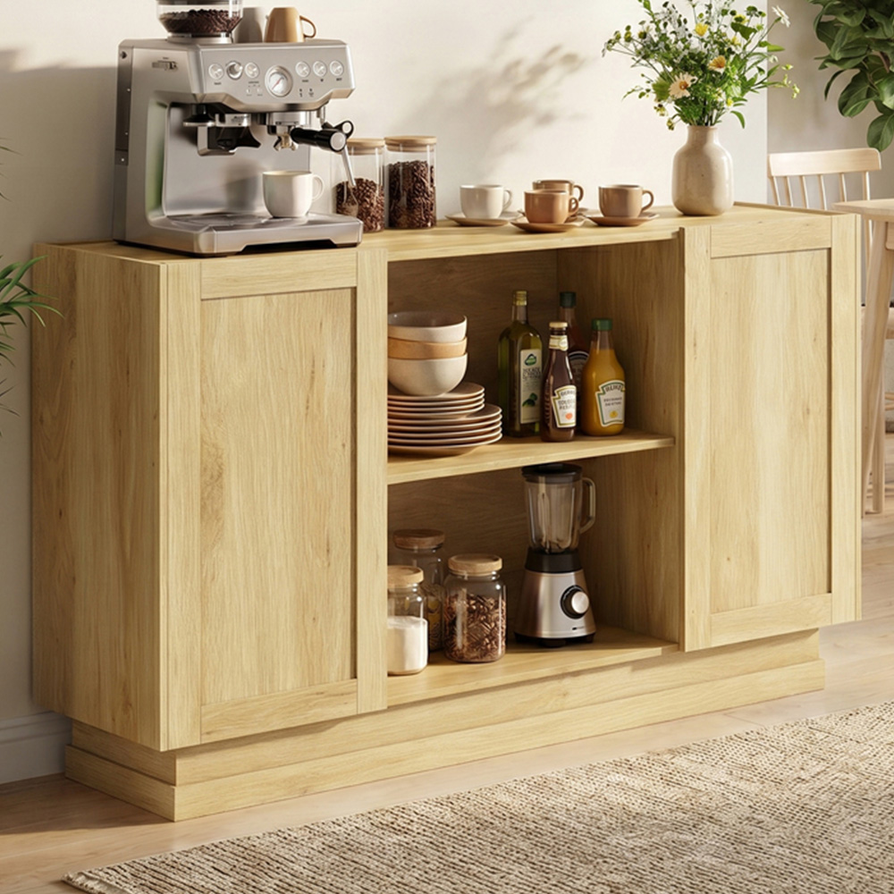 HOMCOM 2 Door 2 Shelf Natural Modern Sideboard Buffet Cabinet Image 1