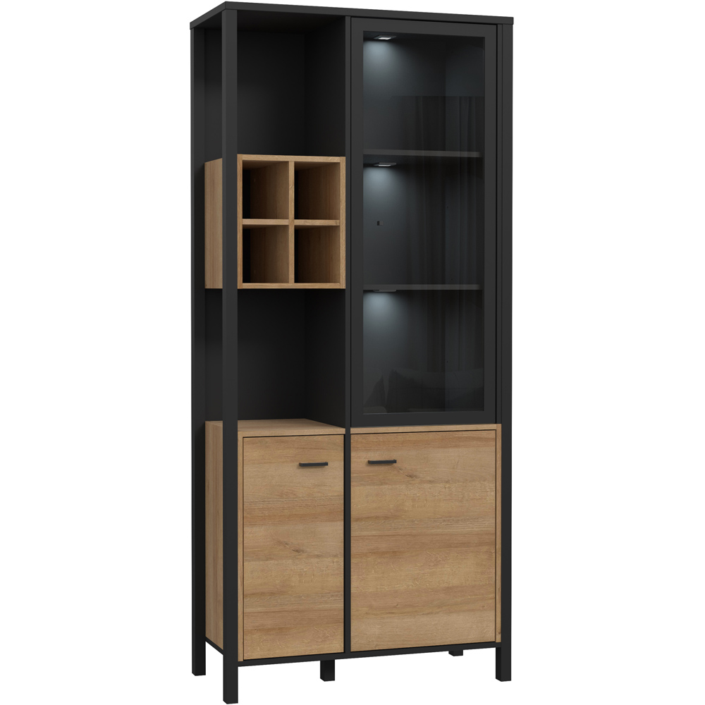 Florence High Rock 4 Door Matt Black and Riviera Oak Display Cabinet Image 4