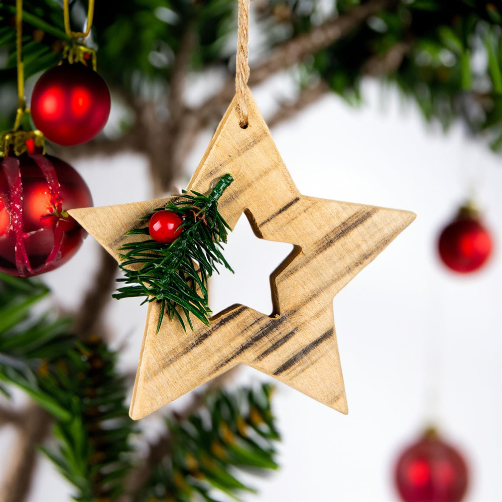 Shatchi Star Wooden Craft Hanging Christmas Decoration | Wilko