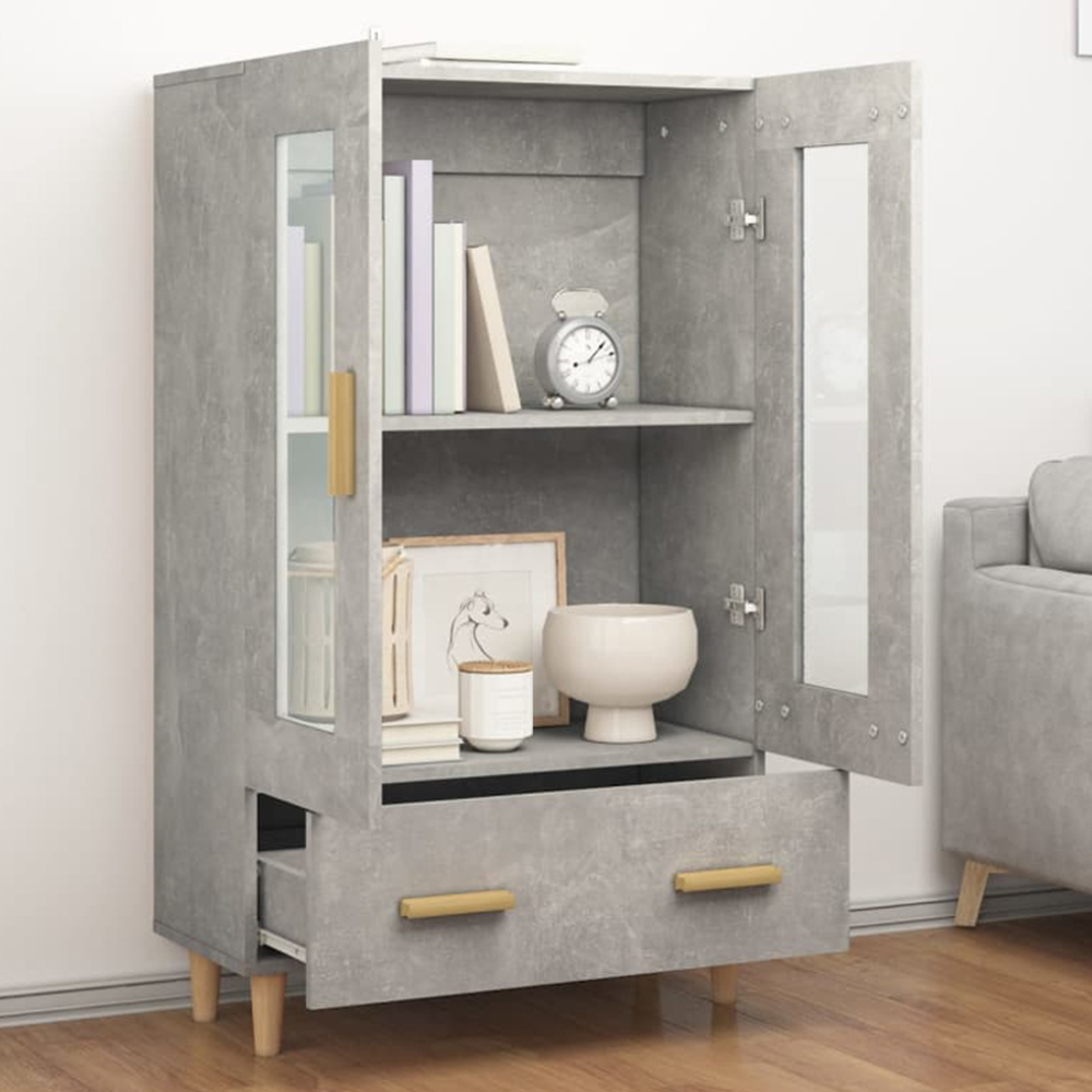 vidaXL 2 Glass Door Single Drawer Concrete Grey Highboard Image 1
