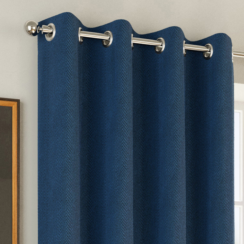 Enhanced Living Navy Herringbone Blackout Eyelet Thermal Curtains 229 x 183cm Image 2
