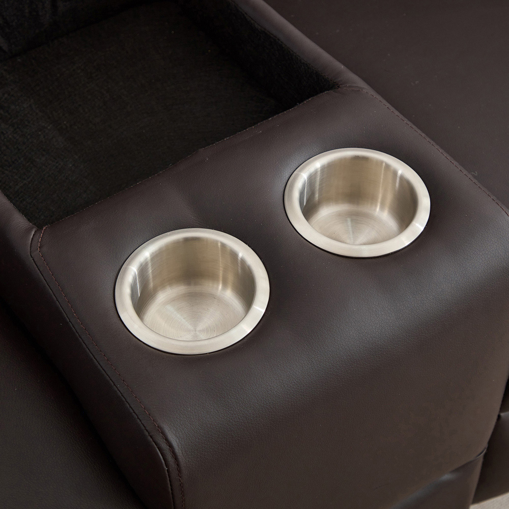 Artemis Home Hudson 2 Seater Brown Leather Rocker Manual Recliner Sofa with Centre Console Image 4