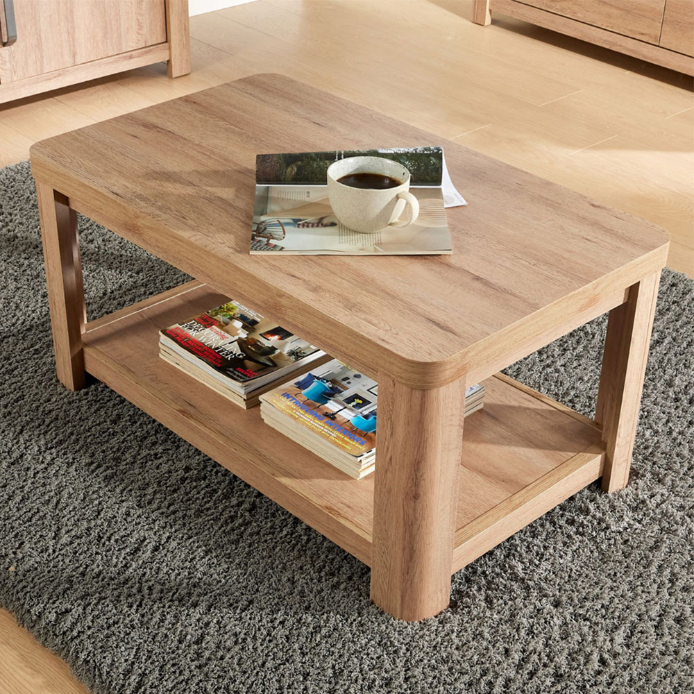 Home Source Huntingdon Single Shelf Oak Effect Rectangular Coffee Table Image 1