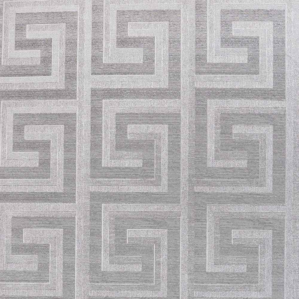 Arthouse Greek Key Foil Silver Wallpaper Image 1