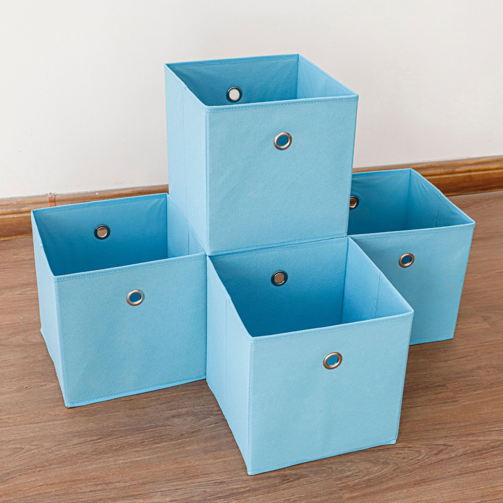 Home Source Fabric Aqua Blue Cube Storage Box 4 Pack Image 2