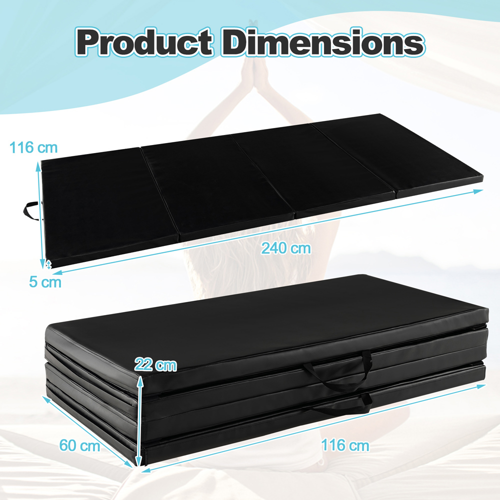 Costway Black Folding Gymnastics Mat with Carry Handles Image 9