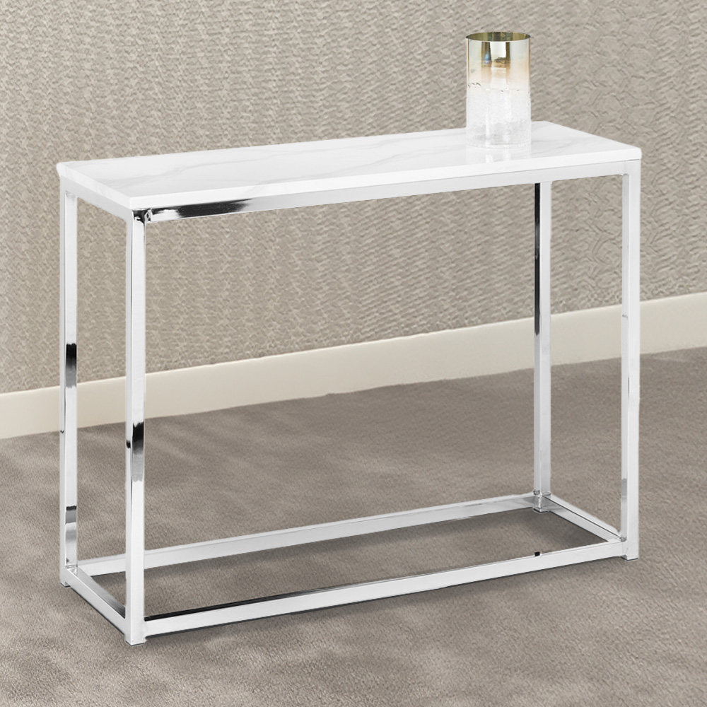 Julian Bowen Scala Chrome and White Marble Top Console Table Image 1