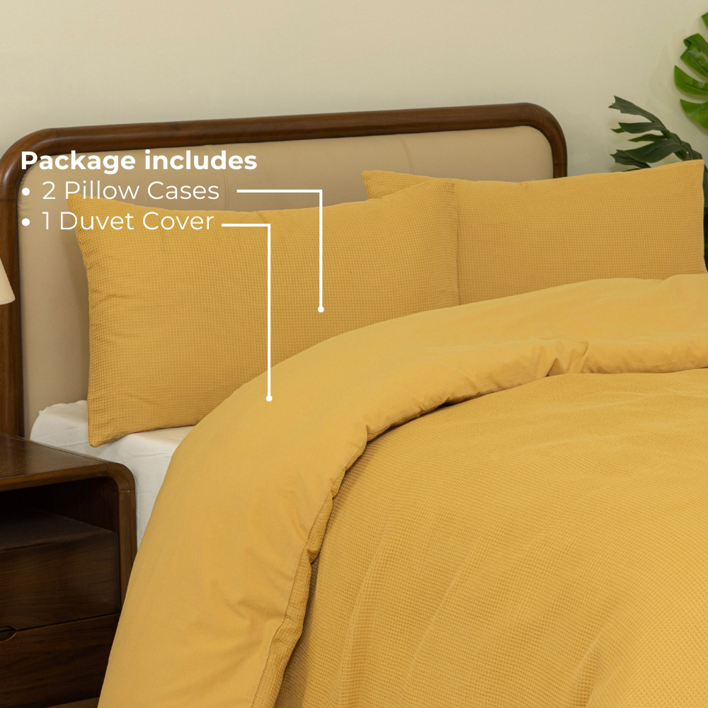 MHG Living Double Mustard Chunky Waffle Duvet Cover Set Image 7