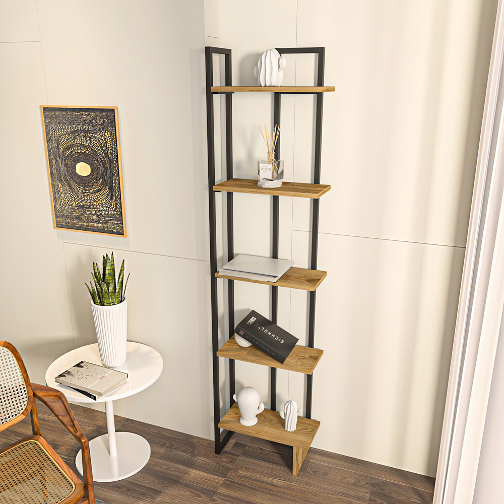 Decorotika Alice 5 Tier Black and Oud Corner Bookshelf Image 3