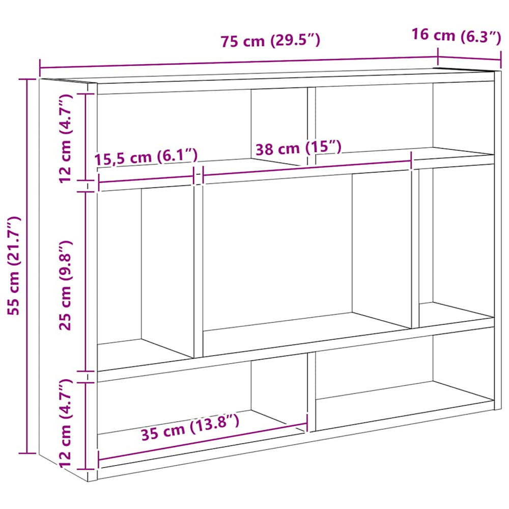 vidaXL 7 Shelf Brown Oak Floating Wall Shelf Image 5