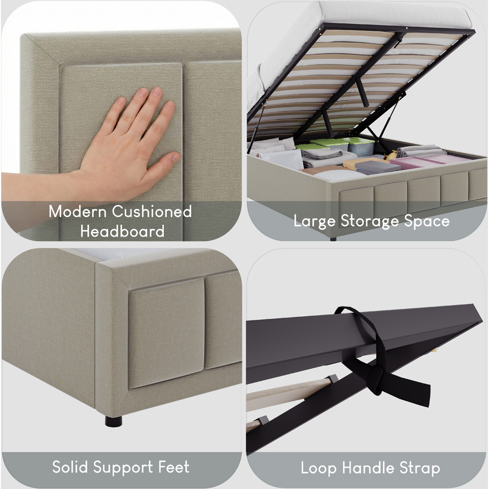 VIDA DESIGNS Vanita Double Beige Linen Ottoman Bed with Padded Headboard Image 6