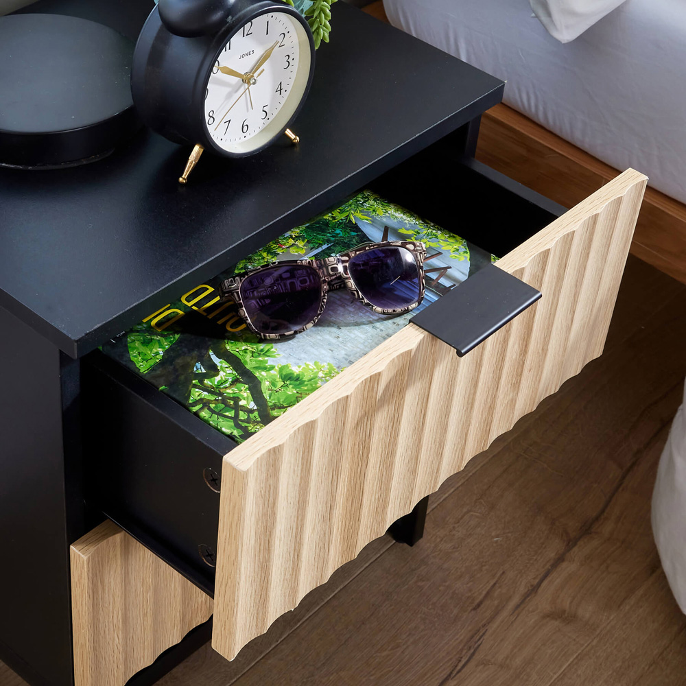 Home Source Hempton 2 Drawer Black and Natural Bedside Table Image 4