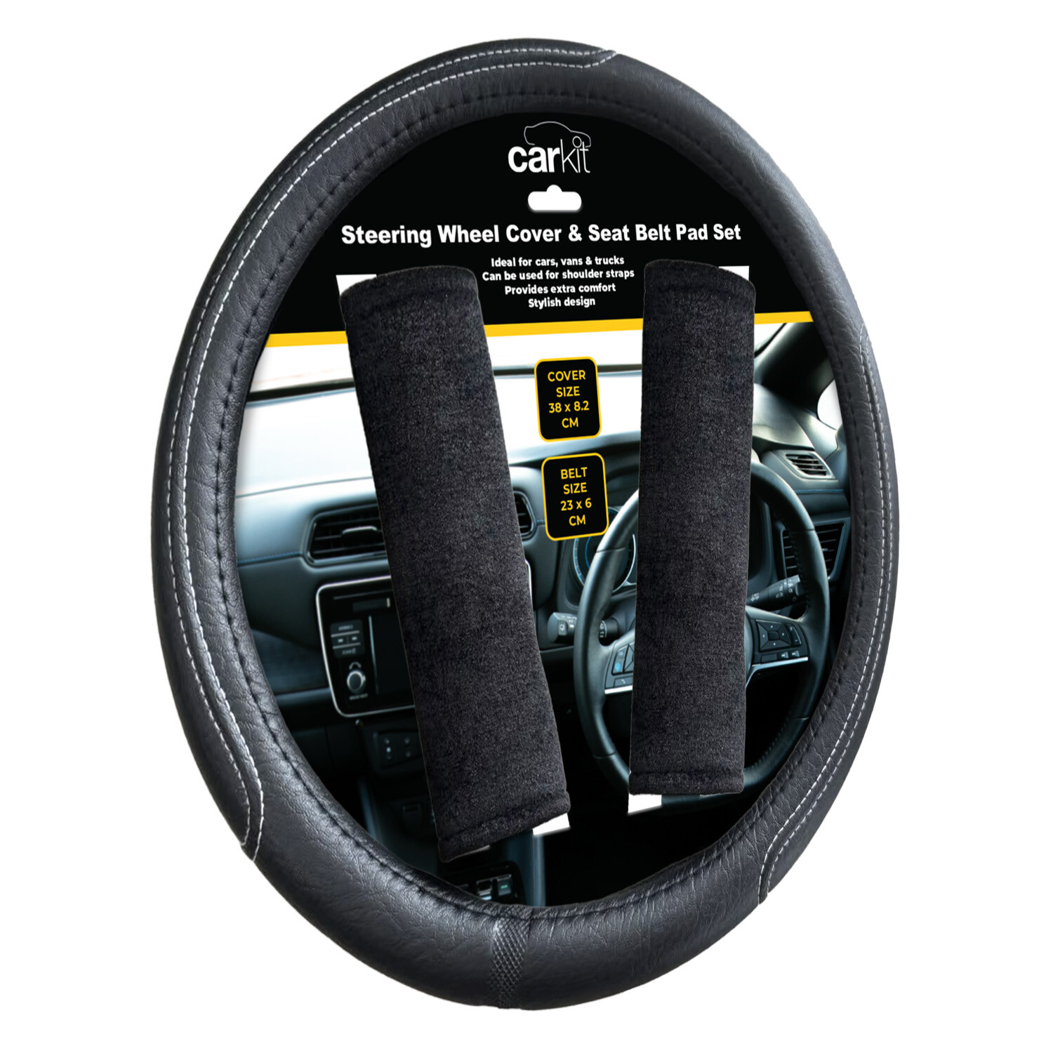 Carkit Steering Wheel Glove and Seatbelt Pads Black Image 4