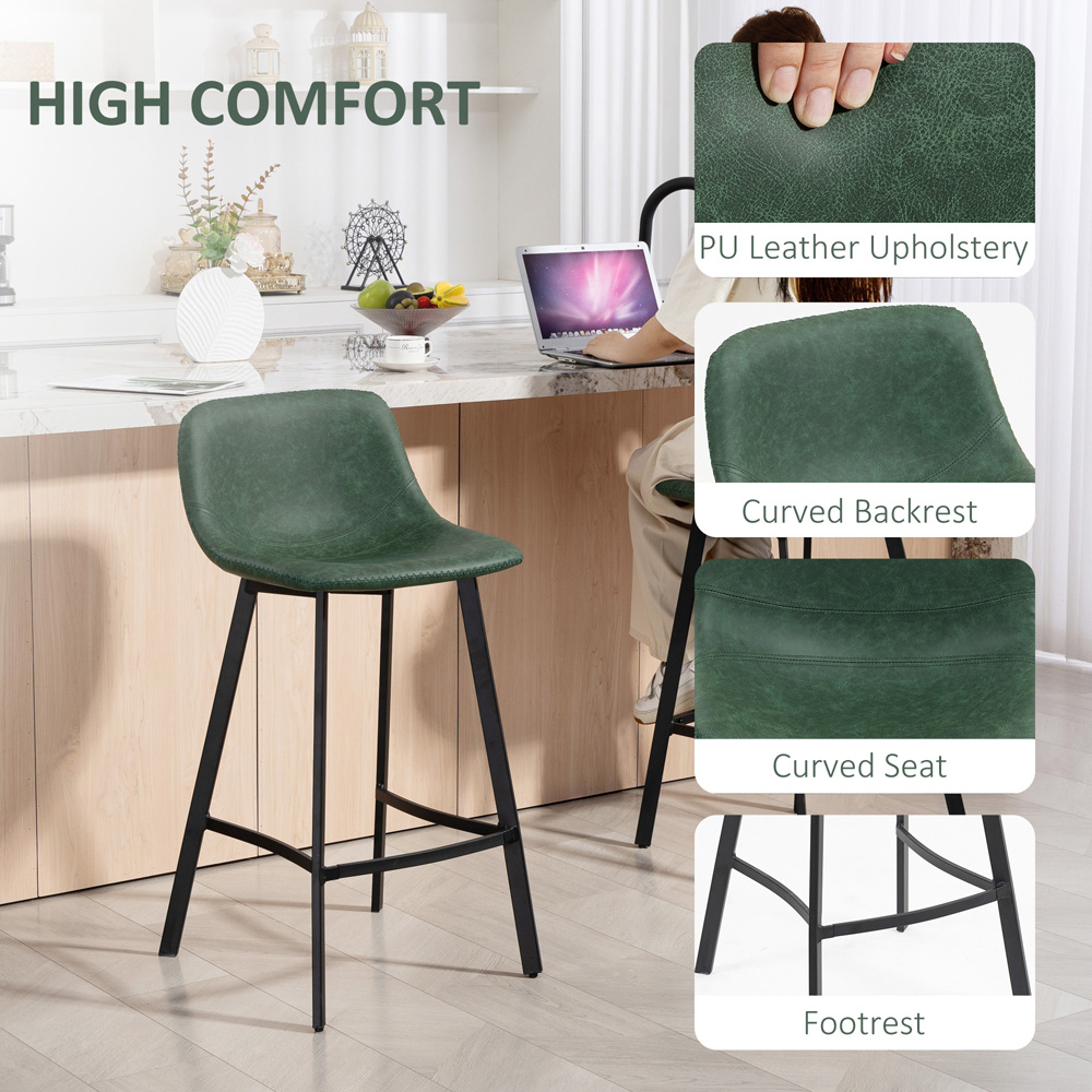 Portland Green Faux Leather Bar Stool Set of 2 Image 5
