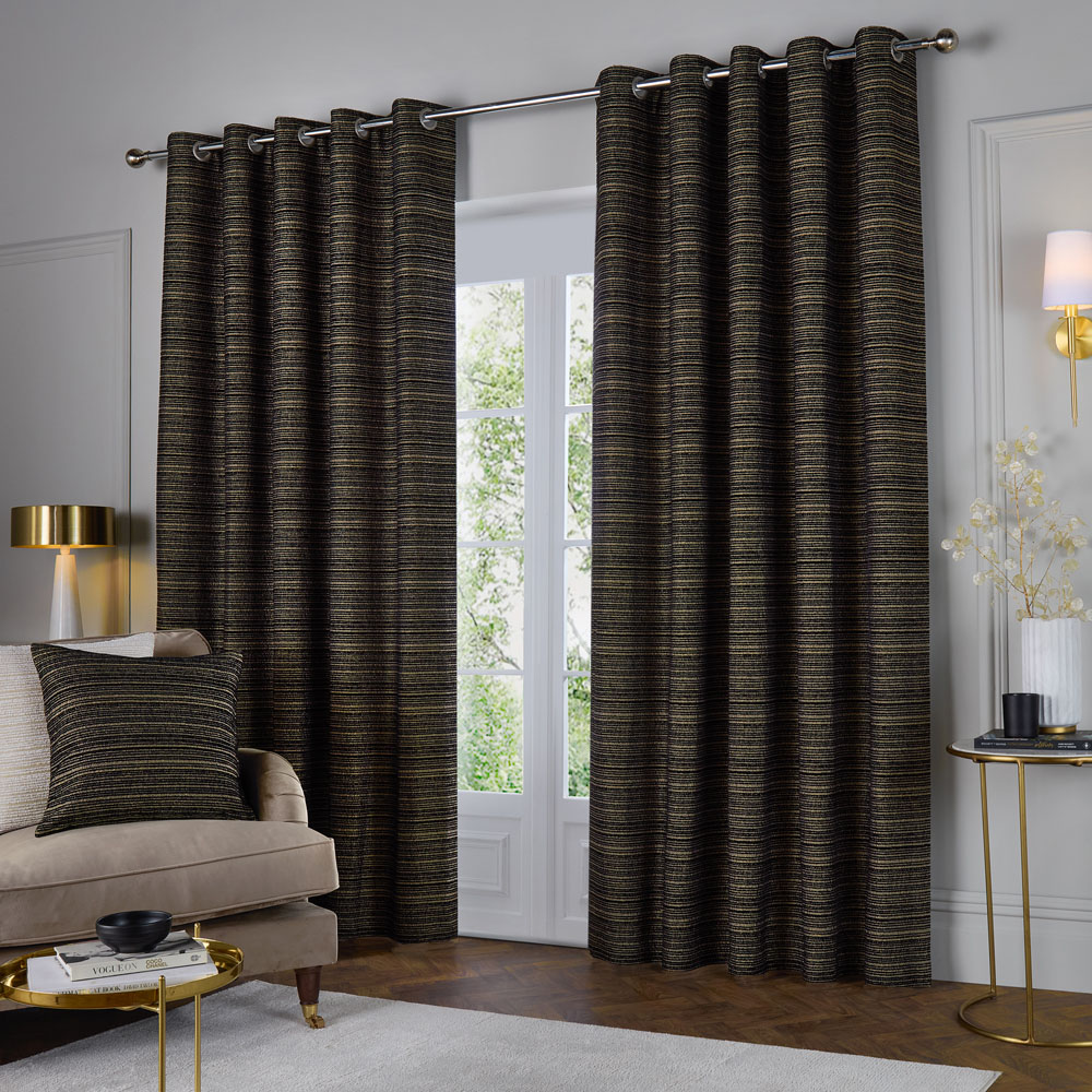 Paoletti Jupiter Black and Gold Chenille Jacquard Cushion 50 x 50cm Image 5