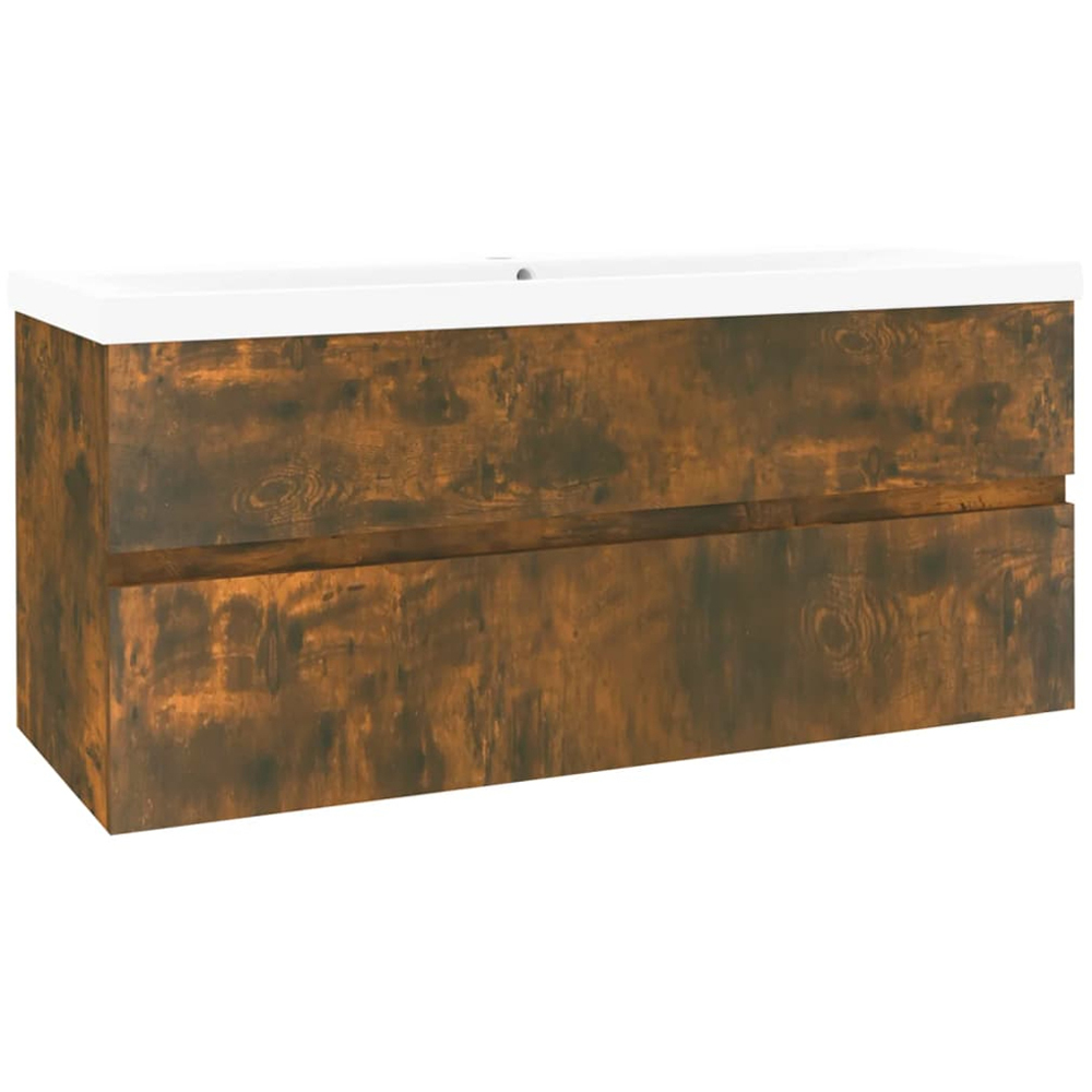 vidaXL 2 Drawer Smoked Oak and White Sink Cabinet with Basin Image 3