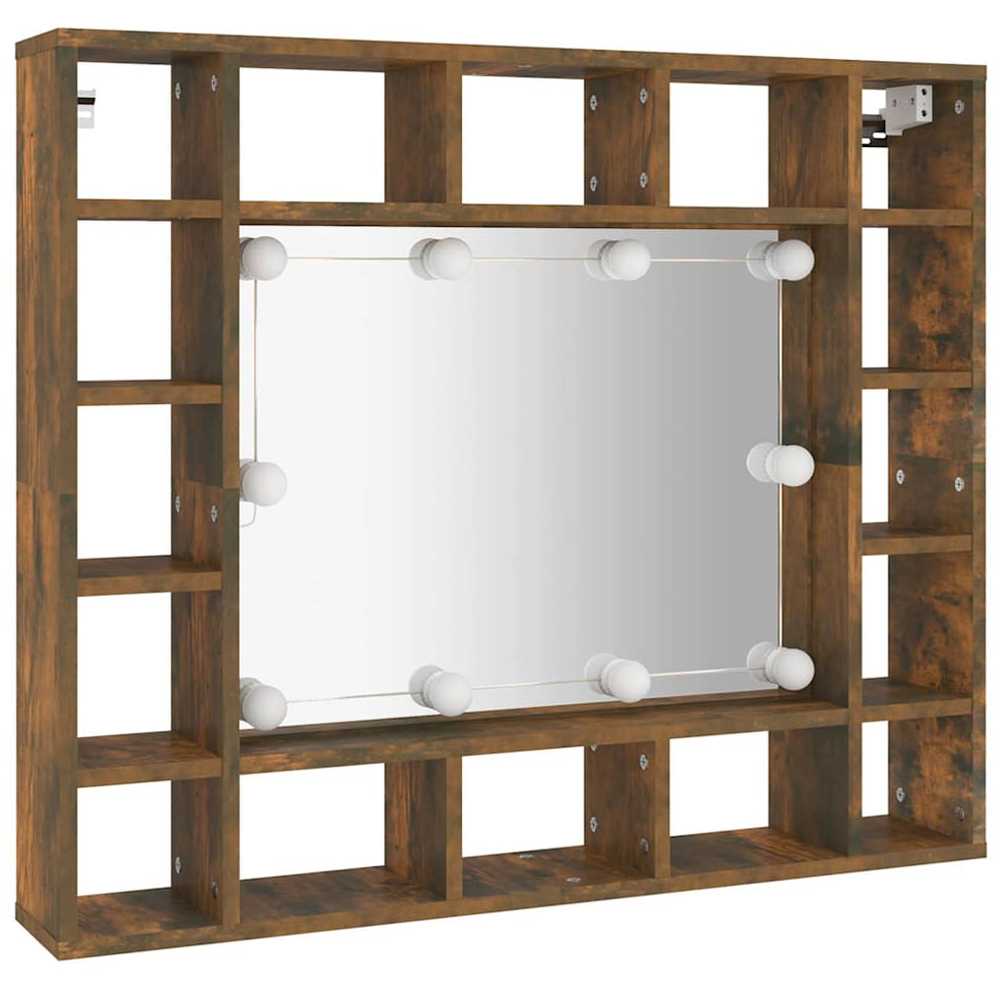 vidaXL 16 Shelf LED Smoked Oak Mirror Cabinet Image 3