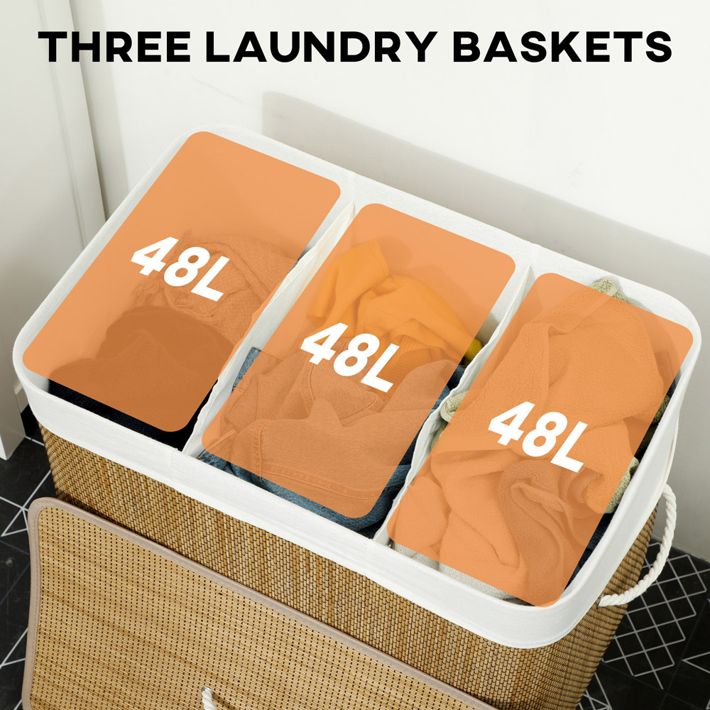 HOMCOM Brown Laundry Basket with Lid 144L Image 7