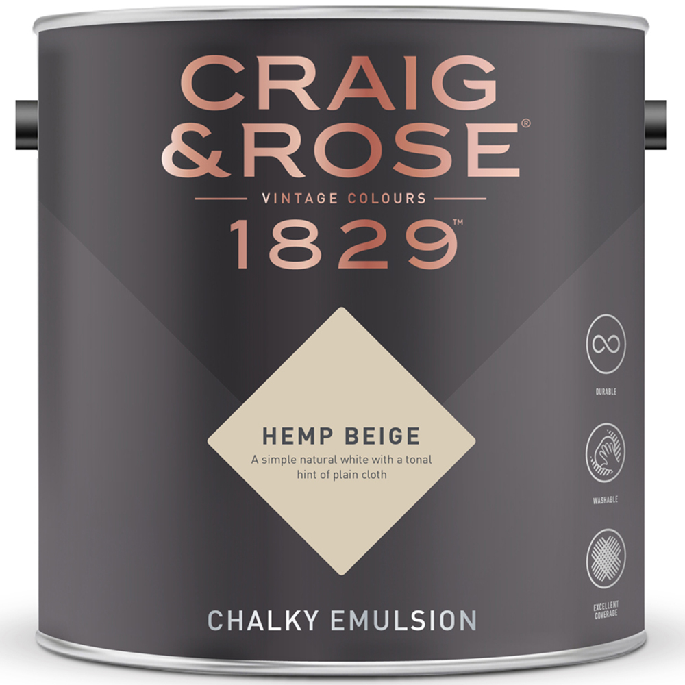 Craig & Rose Walls and Ceilings Hemp Beige Chalky Emulsion Paint 5L Image 2